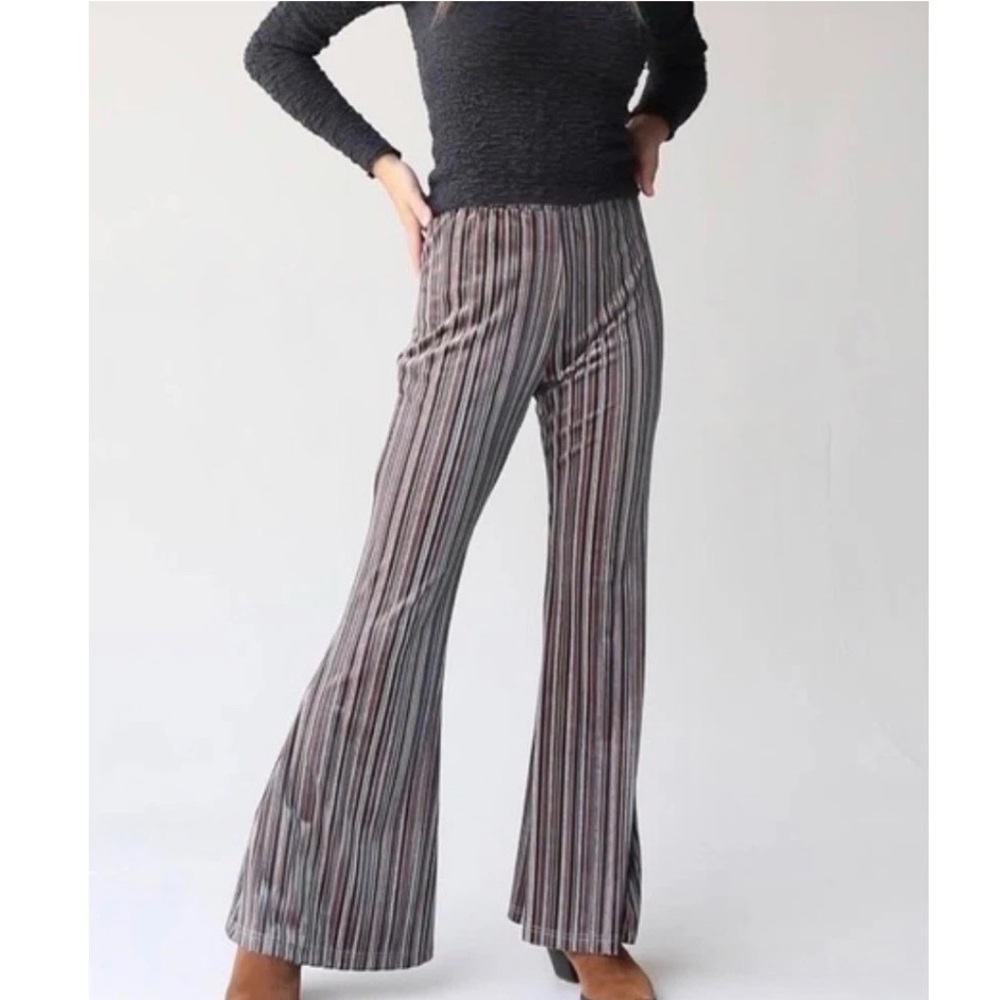 Natural Life Velvet Striped Flare Pants Bell Bottoms